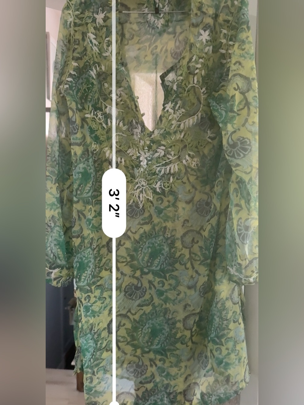 Silk sheer beach cover up resort wear tunic  XL green blue paisley Santorini - Picture 3 of 7